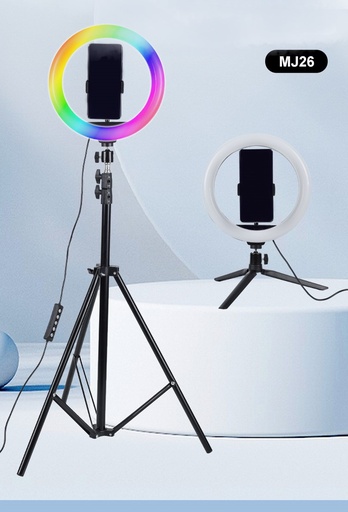 [AC-SS-MJ26] Multi-Colored RGB Ring Selfie Lamp (26 cm) with 2.1m Tripod (MJ26 and Tripod - 2 pcs) 