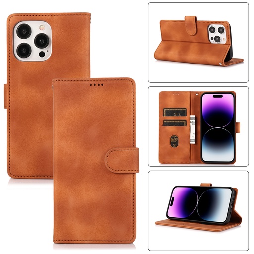 [CS-I14-HSW-BR] Handy Stylish Wallet Case for iPhone 16e / 14 / 13 - Brown