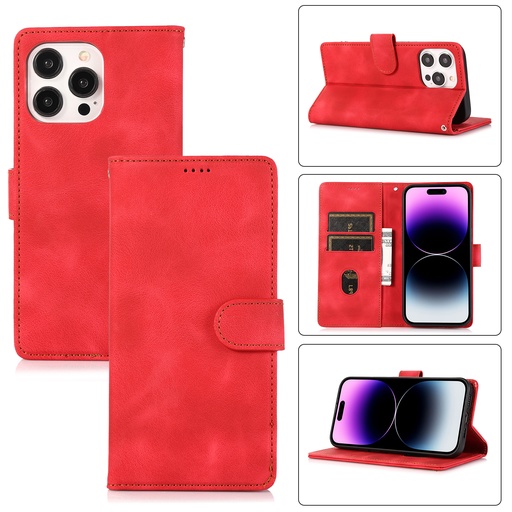 [CS-I14-HSW-RD] Handy Stylish Wallet Case for iPhone 16e / 14 / 13 - Red