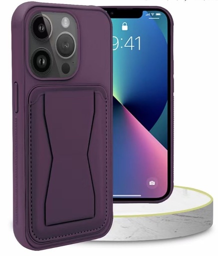 [CS-I15P-LCS-PU] Magnetic Leather Card Case with Stand for iPhone 15 Pro - Purple