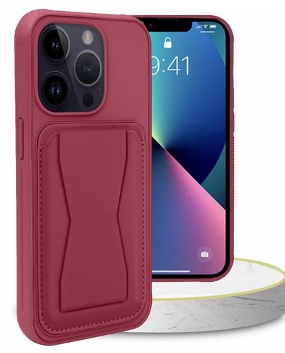 [CS-I15P-LCS-RD] Magnetic Leather Card Case with Stand for iPhone 15 Pro - Red