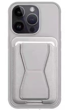 [CS-I15M-LCS-GY] Magnetic Leather Card Case with Stand for iPhone 15 Plus / 14 Plus - Gray