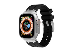 [CS-IW42-APS-BK] Sport Ap Silicone Band for iWatch 42/45/44/49mm- Silver Black