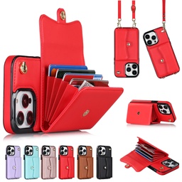 [CS-I15PM-8CC-RD] 8 Card Case with Cross Body Strap for iPhone 15 Pro Max - Red