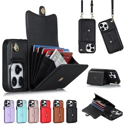 [CS-I15P-8CC-BK] 8 Card Case with Cross Body Strap for iPhone 15 Pro - Black