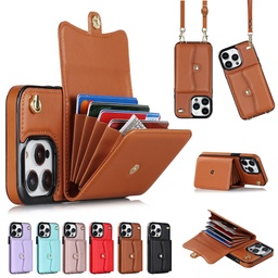 [CS-I15M-8CC-BR] 8 Card Case with Cross Body Strap for iPhone 15 Plus - Brown