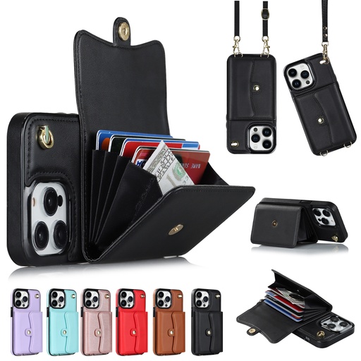 [CS-I14PM-8CC-BK] 8 Card Case with Cross Body Strap for iPhone 14 Pro Max - Black