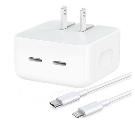 [ACE-USB-2IN1-C2L-WB] USB-C / PD Fast Charger / 35W Dual Power Adapter With USB-C to USB-L Cable (White)