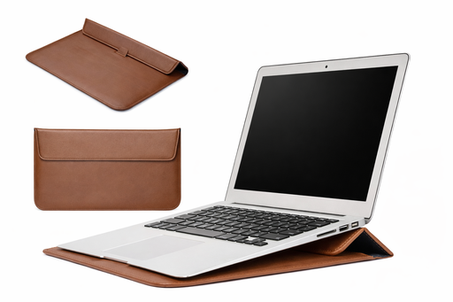 [CS-MB-13-FB-BR] PU Leather Sleve Case with Stand for Macbook 13 Inch - Brown