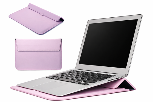 [CS-MB-13-FB-PN] PU Leather Sleve Case with Stand for Macbook 13 Inch - Pink