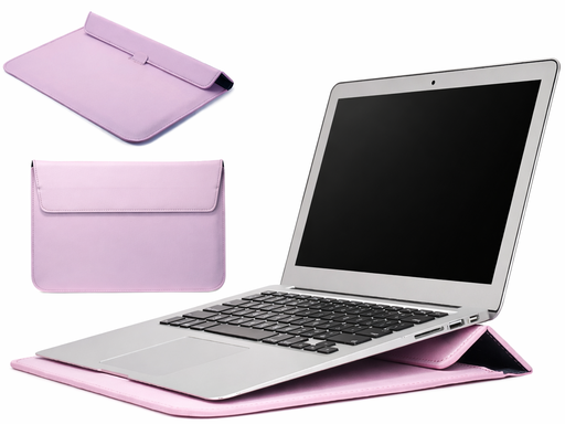 [CS-MB-15-FB-PN] PU Leather Sleve Case with Stand for Macbook 15 Inch - Pink
