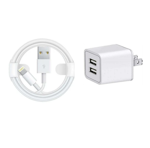 [ACE-USB-2IN1-IOS-WB] Dual Port USB-A Power Adapter with Lightning Cable