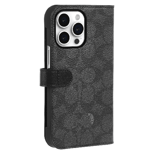 [CH052724] Coach - Folio Case For Apple Iphone 15 Pro Max - Signature C Charcoal