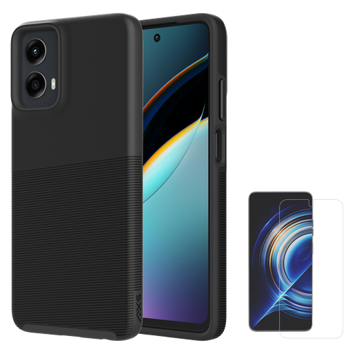 [PMOTORP1720] Axs - Protech Plus Case And Armorglass Screen Protector For Motorola Moto G 5g 2024 - Black
