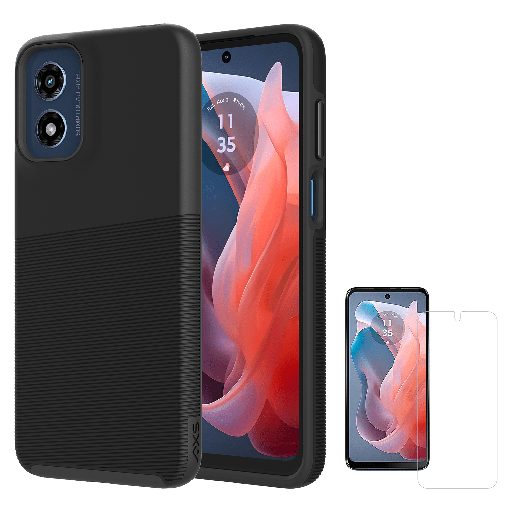 [PMOTORP1730] Axs - Protech Plus Case And Armorglass Screen Protector For Motorola Moto G Play 2024 - Black