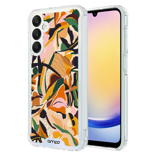 [AA-A355G-HDPRINT-FLORALORNG] Ampd - Tpu / Acrylic Hd Print Crystal Clear Case For Samsung Galaxy A35 5g - Floral Orange Pattern