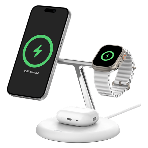[WIZ023ttWH] Belkin - Boost Charge Pro 3 In 1 Wireless Charging Stand With Qi2 - White