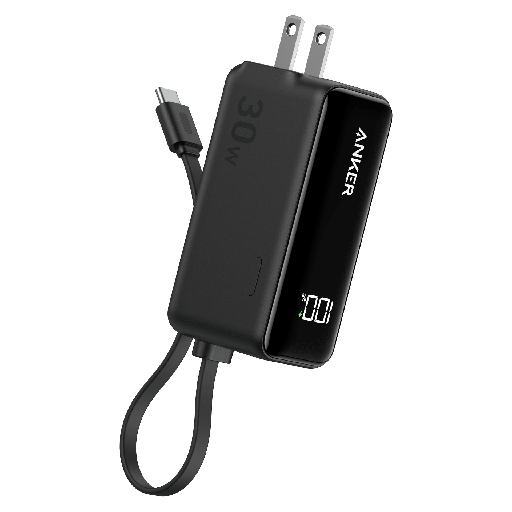 [A1636H11] Anker - Power Bank 5000 Mah 22.5w With Built In Usb C Cable And Fusion Wall Charger 30w - Black