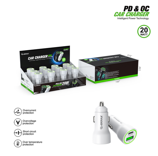[ACE-EK-2010-WH] Esoulk 20W PD&QC Car Charger (White) (12 Pcs)