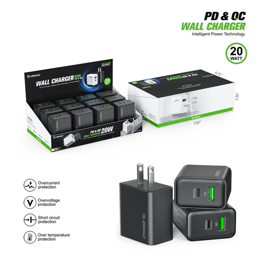 [ACE-EK-2009-BK] Esoulk 20W PD&QC Wall Charger - Black (12 pcs)
