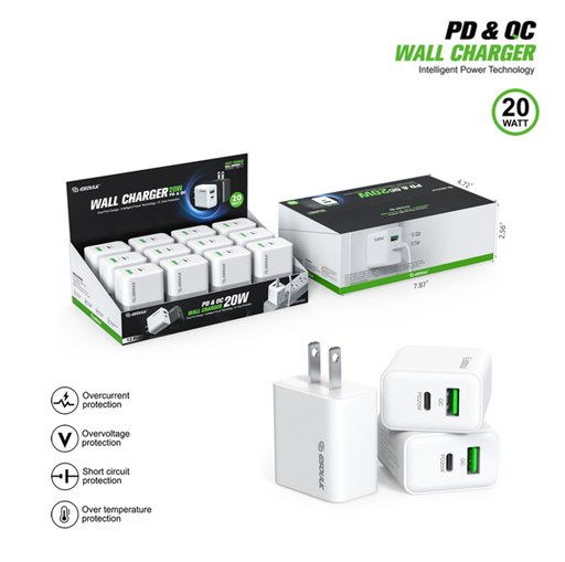 [ACE-EK-2009-WH] Esoulk 20W PD&QC Wall Charger (White) (12 Pcs)