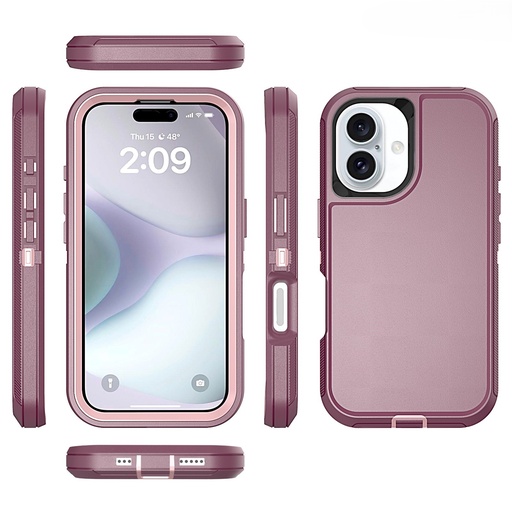 [CS-I16-OBD-BULPN]  DualPro Protector Case for iPhone 16 - Burgundy & Light Pink