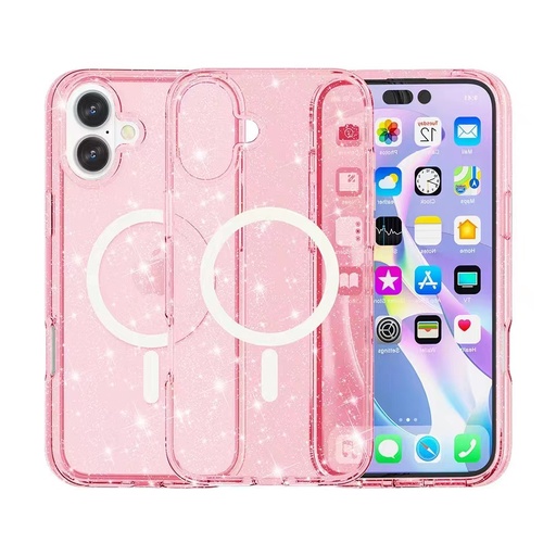 [CS-I16PM-MTSC-SPPN] Transparent Sparkle Case with Magsafe for iPhone 16 Pro Max - Pink