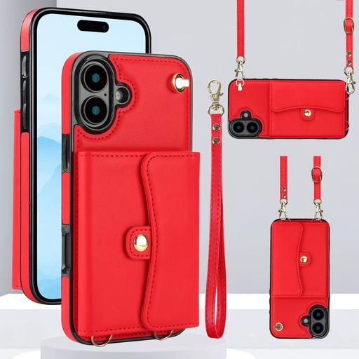 [CS-I16M-8CC-RD] 8 Card Case with Cross Body Strap for iPhone 16 Plus - Red
