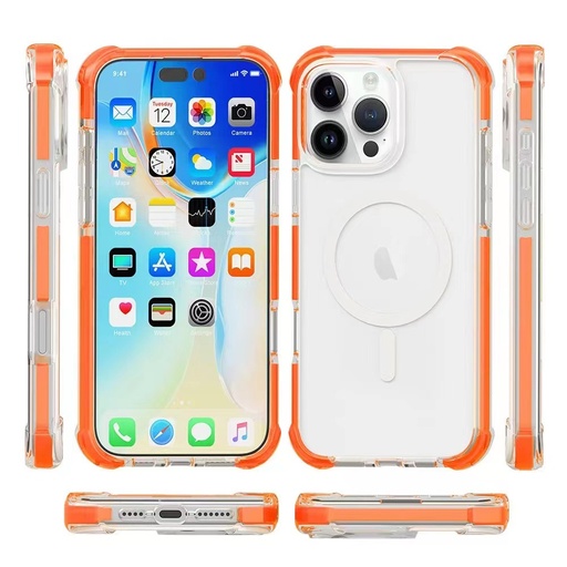[CS-I16M-MHEC-ORE] Hard Elastic Clear Case with Magsafe for iPhone 16 Plus - Orange Edge