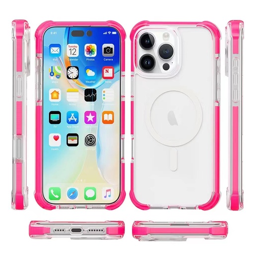 [CS-I16M-MHEC-PNE] Hard Elastic Clear Case with Magsafe for iPhone 16 Plus - Pink Edge