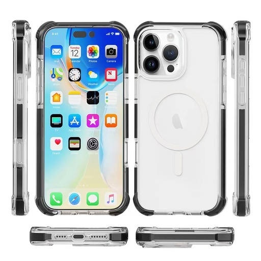 [CS-I16PM-MHEC-BK] Hard Elastic Clear Case with Magsafe for iPhone 16 Pro Max - Black