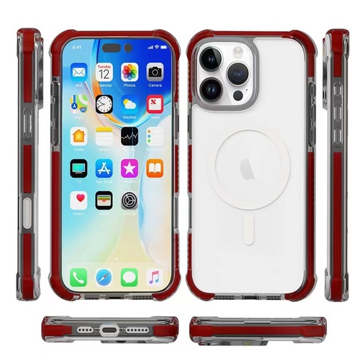 [CS-I16PM-MHEC-BKRD] Hard Elastic Clear Case with Magsafe for iPhone 16 Pro Max - Black & Red Edge