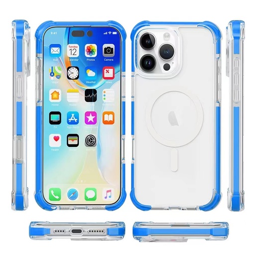 [CS-I16PM-MHEC-BLE] Hard Elastic Clear Case with Magsafe for iPhone 16 Pro Max - Blue Edge