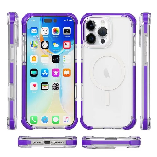 [CS-I16PM-MHEC-PUE] Hard Elastic Clear Case with Magsafe for iPhone 16 Pro Max - Purple Edge