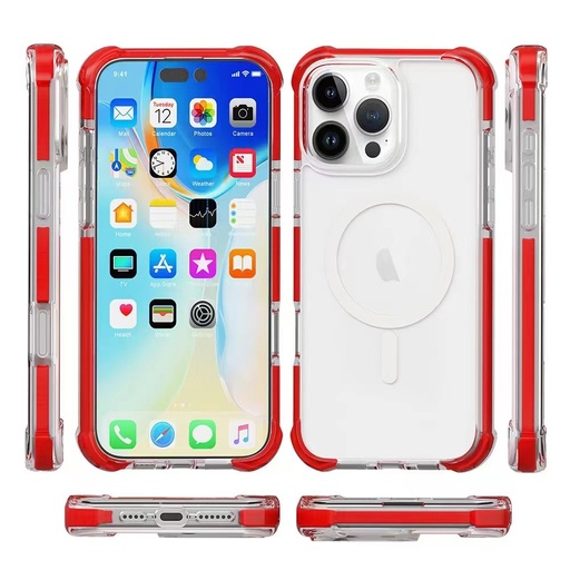 [CS-I16PM-MHEC-RDE] Hard Elastic Clear Case with Magsafe for iPhone 16 Pro Max - Red Edge
