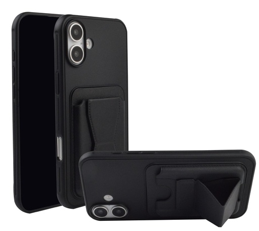 [CS-I16M-LCS-BK] Magnetic Leather  Card Case with Stand for iPhone 16 Plus - Black