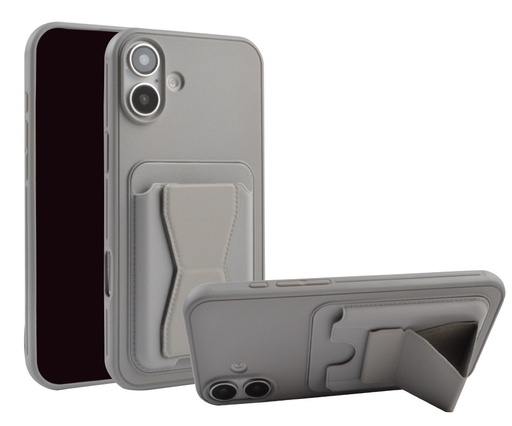 [CS-I16M-LCS-GY] Magnetic Leather  Card Case with Stand for iPhone 16 Plus - Gray
