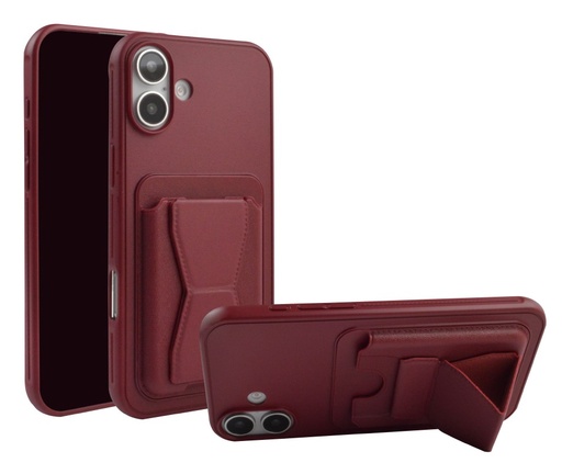 [CS-I16M-LCS-RD] Magnetic Leather  Card Case with Stand for iPhone 16 Plus - Red