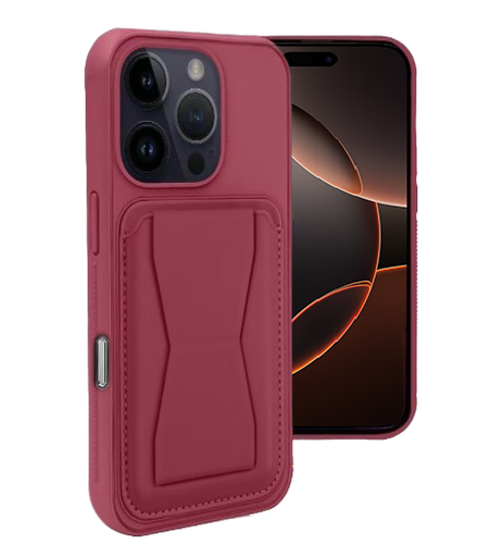 [CS-I16P-LCS-RD] Magnetic Leather  Card Case with Stand for iPhone 16 Pro - Red