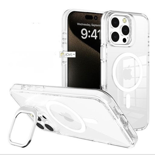 [CS-I16-CCSM-WH] Crystal Camera Stand Case with Magsafe for  iPhone 16 - White