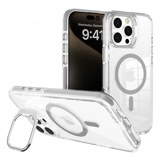 [CS-I16-CCSM-GY] Crystal Camera Stand Case with Magsafe for  iPhone 16 - Gray