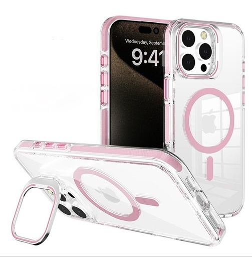 [CS-I16M-CCSM-PN] Crystal Camera Stand Case with Magsafe for  iPhone 16 Plus - Pink