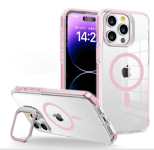 [CS-I15PM-CCSM-PN] Crystal Camera Stand Case with Magsafe for  iPhone 15 Pro Max - Pink