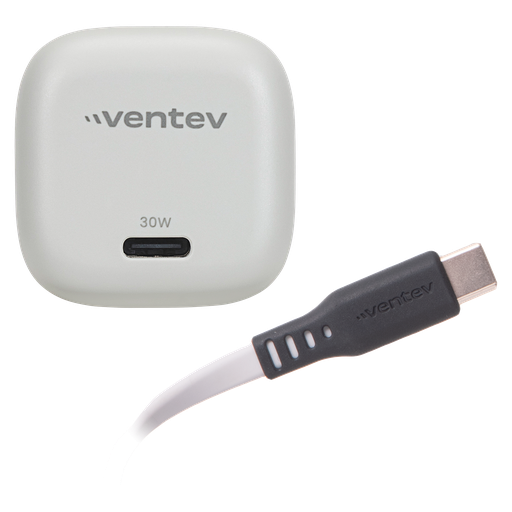 [WC30-CCBX-87438] Ventev - 30w Ultrafast Usb C Universal Gan Mini Wall Charger And Usb C To Usb C Cable - Gray