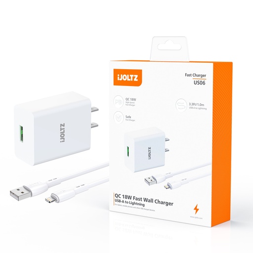 [JW-US06-UL-WH] iJoltz - QC 18W Safe Quick Charge Set (USB-A to USB-L) 3.3 Ft (White)