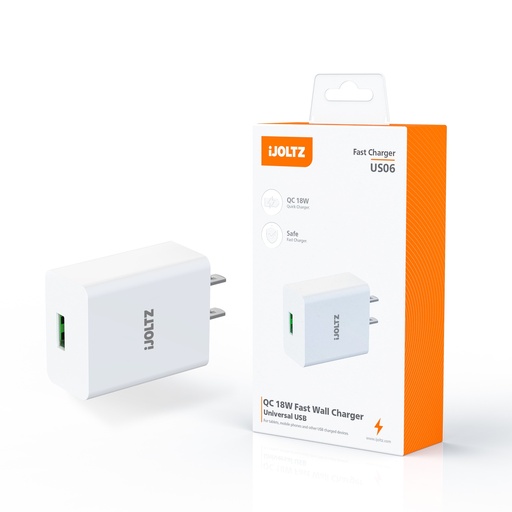 [JW-US06-USBA-WH] iJoltz - QC 3.0 18W Safe Quick Charger USB-A (White)