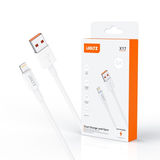 [JC-X17-UL-WH] iJOLTZ - 6A FULLY COMPATIBLE SUPER FAST CHARGING CABLE (LIGHTNING) 4 FT