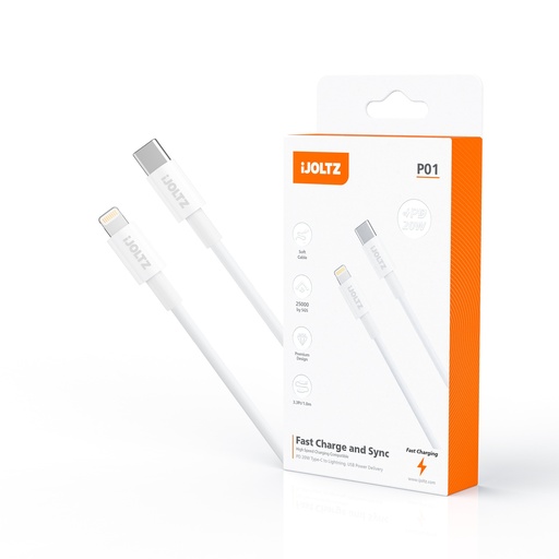 [JC-P01-3.3CL-WH] iJOLTZ - TYPE-C TO LIGHTNING PD FAST CHARGE 3.3 FT