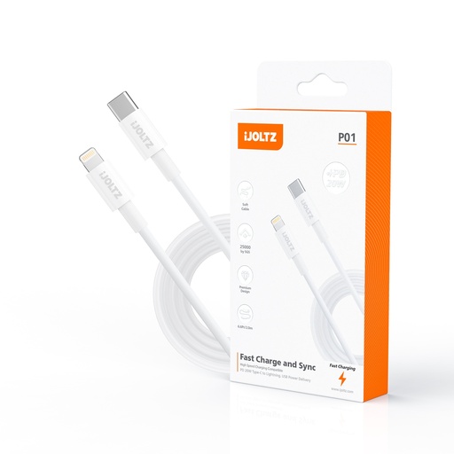 [JC-P01-6.6CL-WH] iJOLTZ - TYPE-C TO LIGHTNING PD FAST CHARGE 6.6 FT