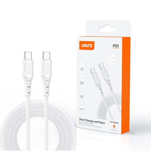 [JC-P05-6.6CC-WH] iJOLTZ - TYPE-C TO C 60W FAST CHARGE 6.6 FT